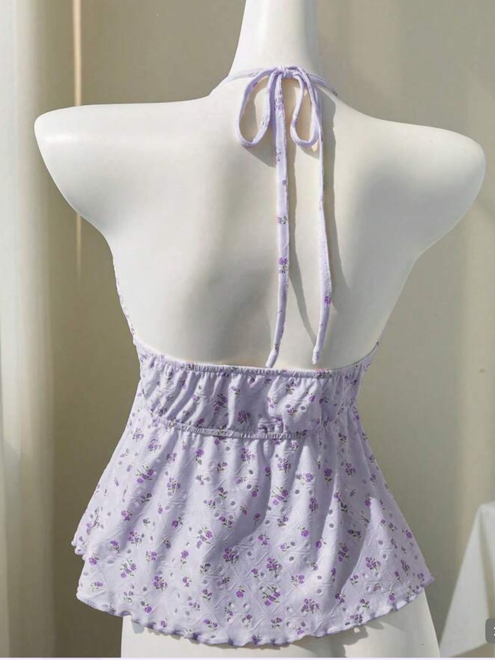 NWT Ditsy Floral Hollow V-Neck Sexy Backless Camisole Top Sweet Purple -medium - Picture 2 of 6